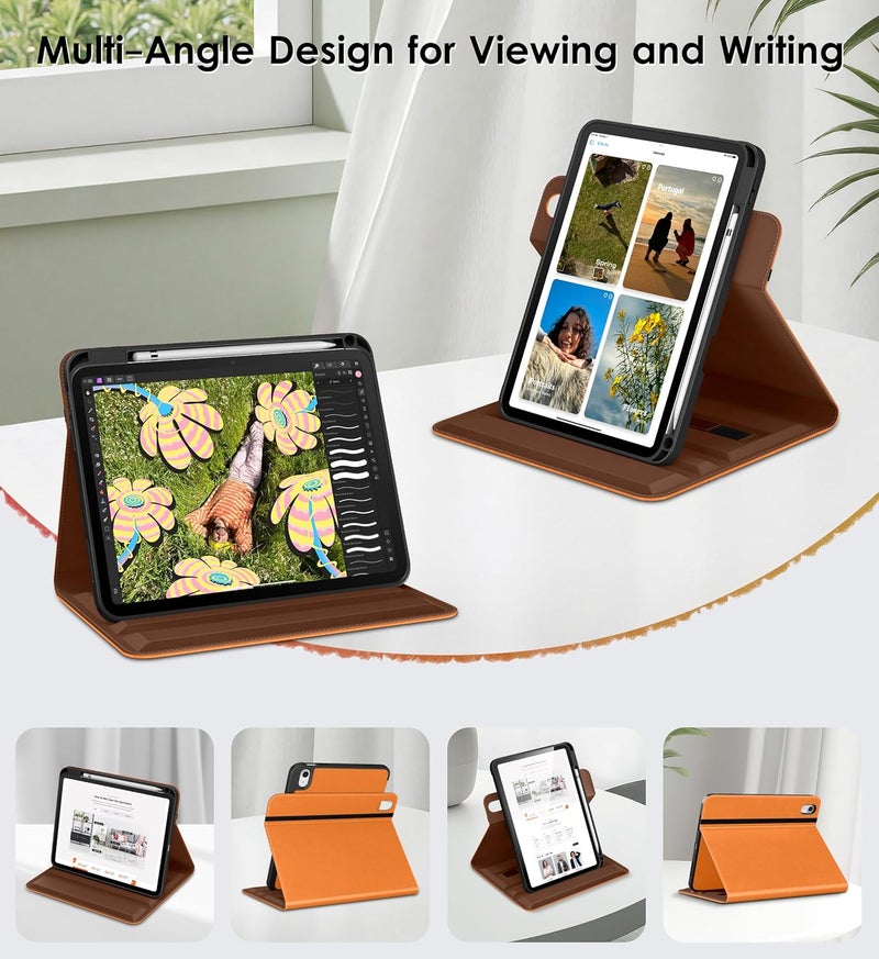 DTTO for iPad A16 Case, iPad 11th / 10th Generation Case (2025/2022), 360 Degree Rotating Premium Leather Folio Stand Cover with Pencil Holder, New Orange - Image 2